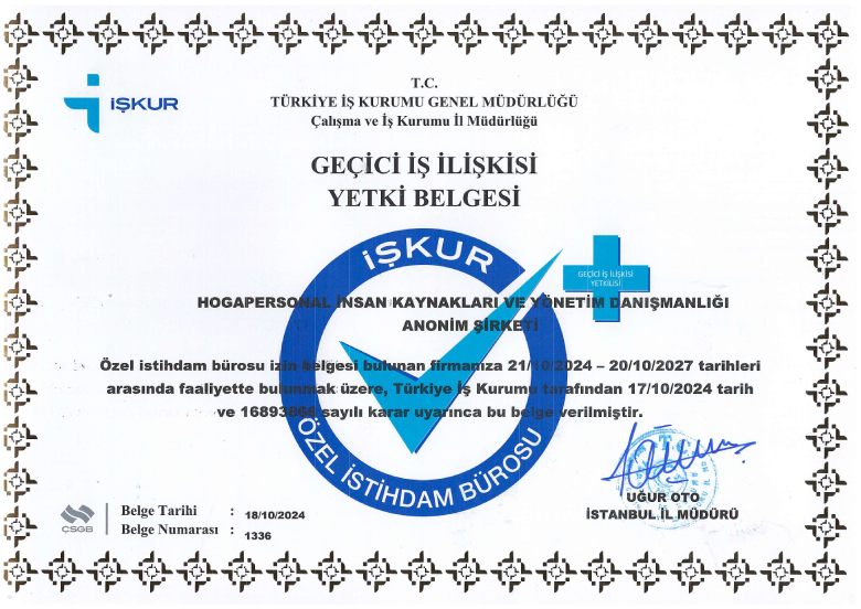 İŞKUR Geçici İş İlişkisi Yetki Belgesi